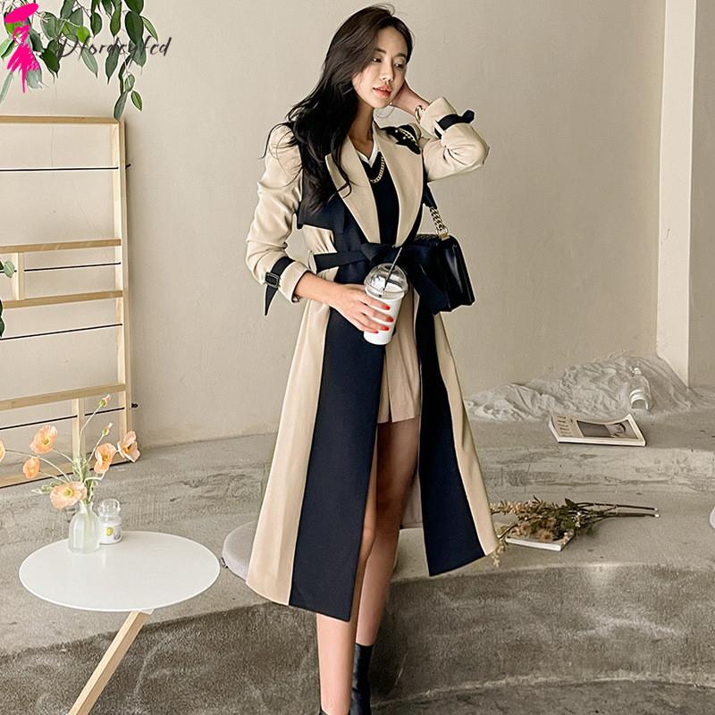 

Women' Wool & Blends Korean Style Temperament Small Fragrance Wind Gold Buckle Long Windbreaker Women Spring Coat ZWomen