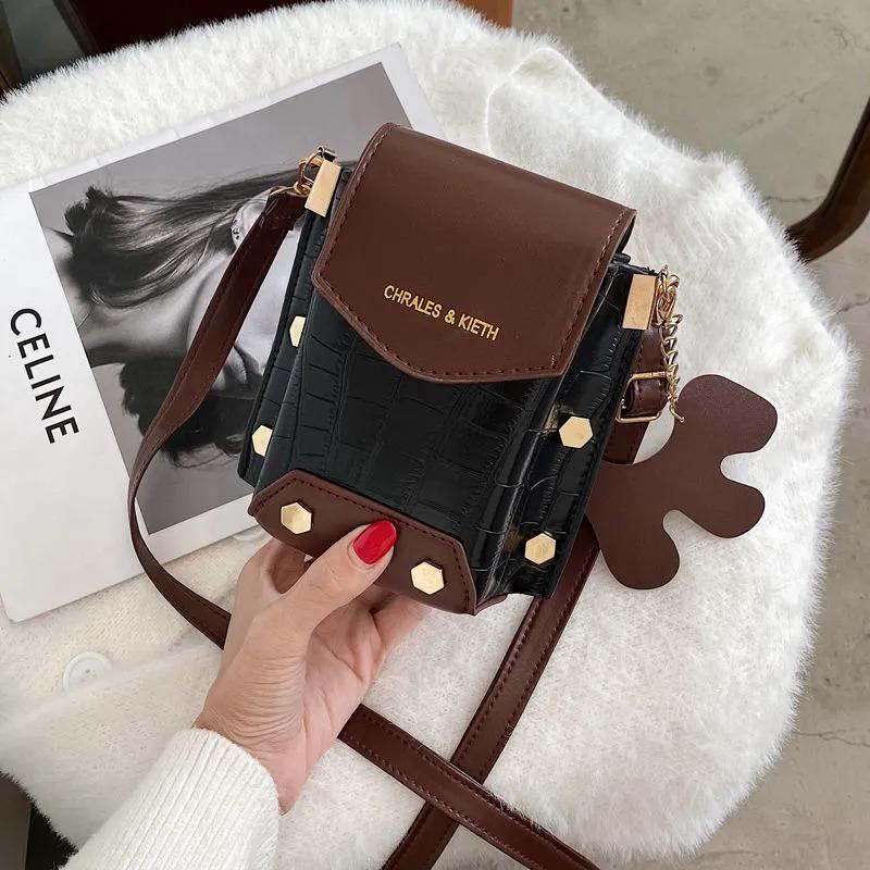 

Shoulder Bags Cowhide Mini Messenger Women Bag Leather Oblique Satchel 6 Inch Mobile Phone Beach Bolso MujerShoulder, Black