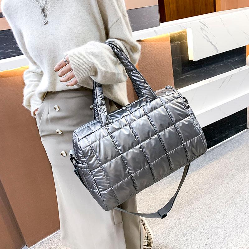 

Evening Bags Shoulder For Women Winter Cotton Bag 2022 Soft Nylon Waterproof Big Padded Tote Casual Handbags Fashion Crossbody, Beige