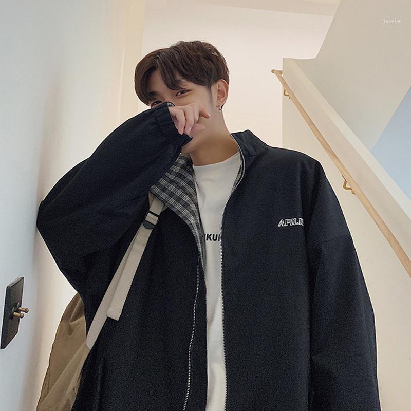 

Men's Jackets Both Sides Wear Casual Workwear Jacket Hong Kong Style Unise Korean Fashion Trend Baseball Uniform Loose Streetwear, Black