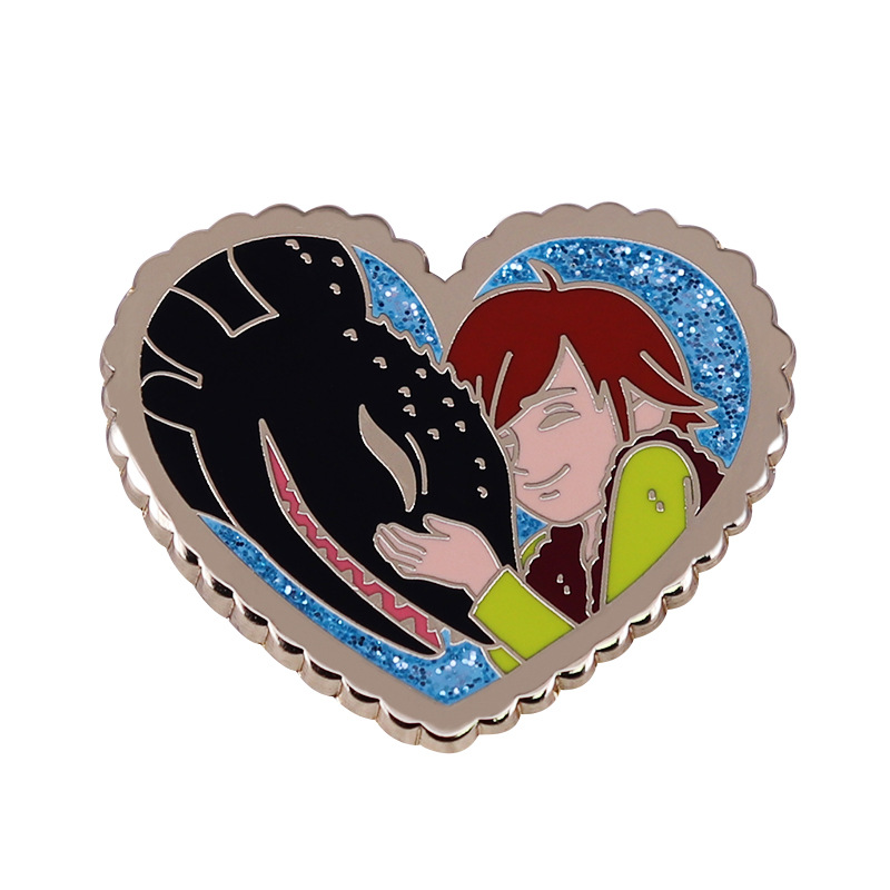 

Hiccup black dragon hugs enamel pin toothless badge, As picture
