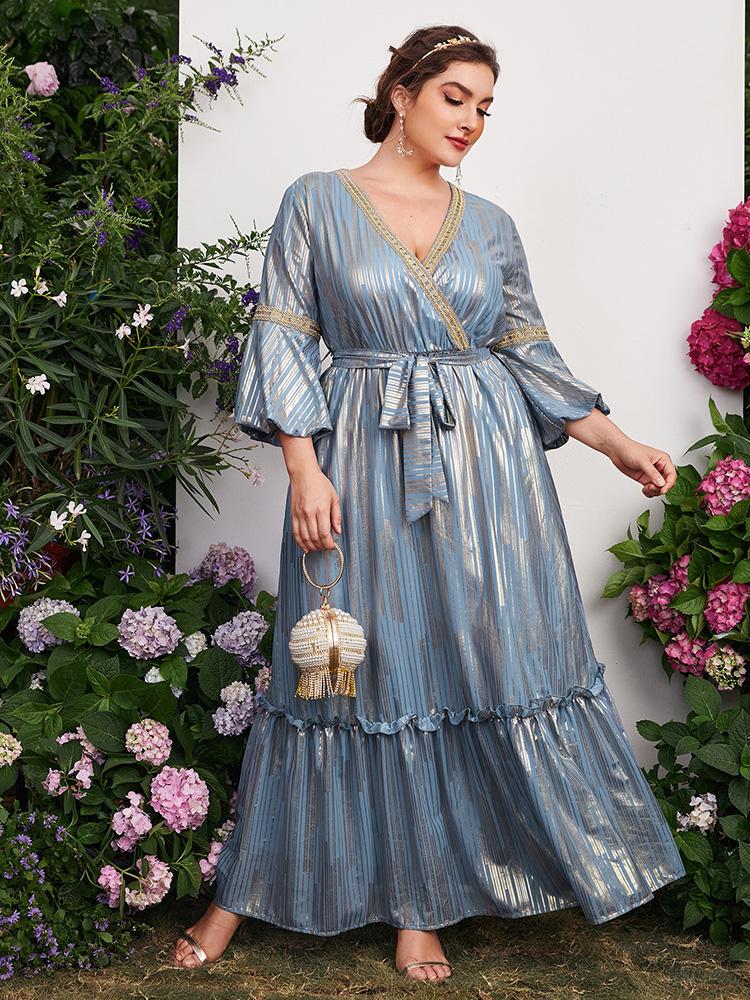 

Plus Size Dresses Women's Maxi Long 2022 Spring Summer Luxury Elegant Puff Belted Party Evening Wedding Festival ClothingPlus, Blue