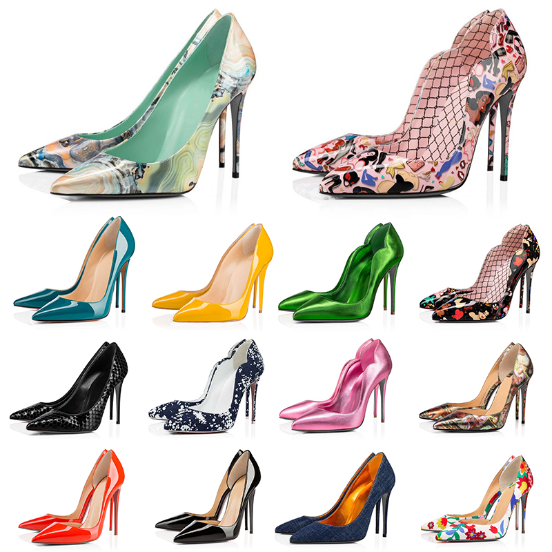 

women luxury shoes designer high heels Glitter Rivets triple black nude Pink white purple violet Ruffles Printed leather suede party dress office wedding shoe, 26