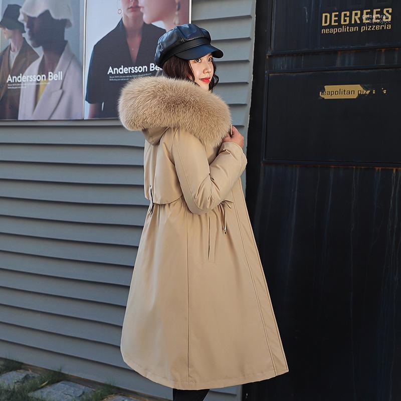 

Women's Down & Parkas 2022 Slim Solid Long Hooded Parka Coat Winter Jacket Women Fashion Fur Collar Removable Plush Liner Chic Guin22, Bl