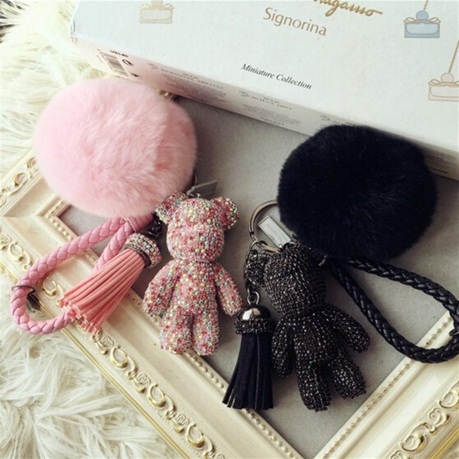 

Luxury Cute Bling Full CZ Rhinestones Gloomy Bear Keychain Car Key Chain Ring Pendant For Bag Charm Gifts2619
