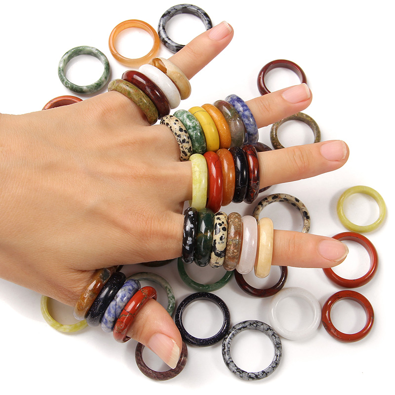 

Width 4-6mm Natural Crystal Stone Ring Aventurine Sodalite Red Agates Round Thin Ring Set For Women Men Jewelry Party Gifts Diameter About 17-20mm