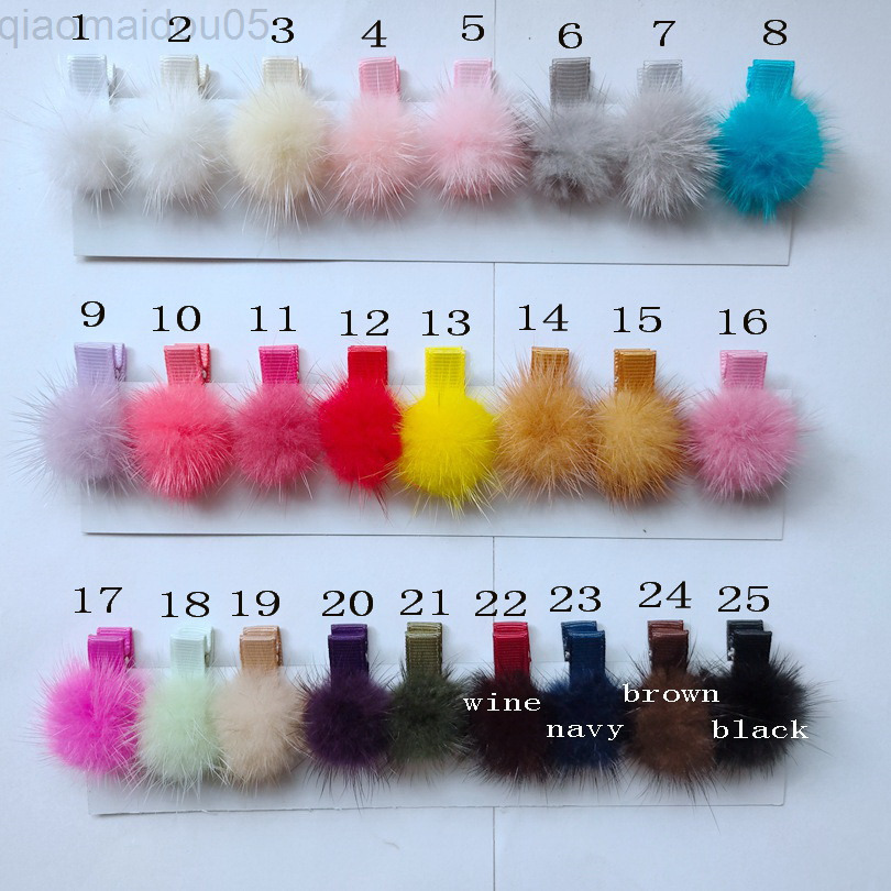 

Hair Ball Pompom Hair Clips Elastic Headband Mini Gripper Pom Hairclips Soft Pompon Balls Hair Clips Accessory For Girl kids L220729, Watermelon red-with clip