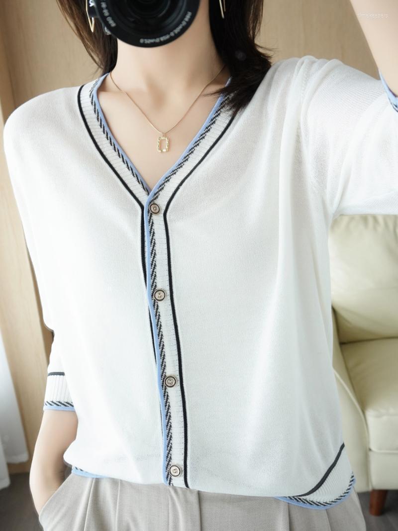 

Women' Knits & Tees Simple Outer Wear Ice Silk Knitted Cardigan Women' Spring And Summer Casual Wild Color Matching Sunscreen ShortWom, Black