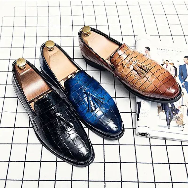 

Men Shoes Fashion Loafers Business Dress PU Leather Slip on Low Heel Flat Bottom Round Head Comfortable Pedal HM390, Clear