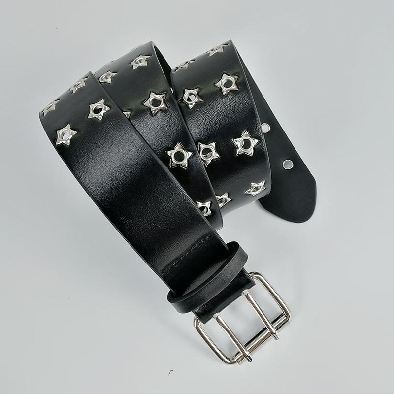 

Belts Punk Belt Black Leather For Women Double Star Eyelet All Match Jeans Ceinture Mujer Style Hip Hop Riem 2022 CintosBelts