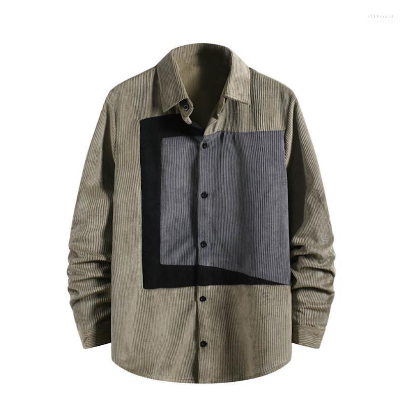 

Men Corduroy Patchwork Shirts 2022 Hip Hop Loose Long Sleeve Shirt Japanese Streetwear Khaki Harajuku Oversized #3 Men' Casual Eldd22, Brown