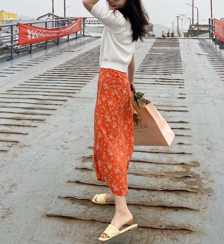 

Skirts Skirt 2022 Women Spring And Summer Fashion High Waist Printed Midi, Orange