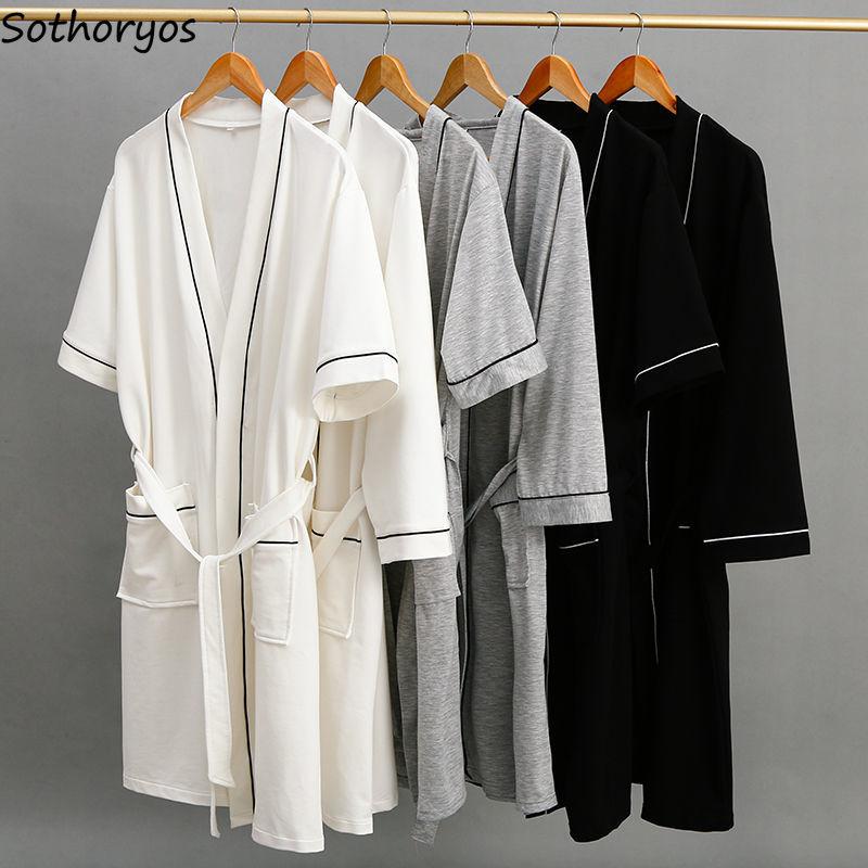 

Women's Sleepwear Robes Women V-neck Oversize Solid Cotton Bathrobe Comfortable Japanese Style Couples Robe Stylish Feminine Kimono ChicWome, 217-white-men