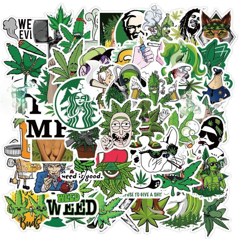 

50pcs Plant Character Smoking stickers pack for Laptop Skateboard Motorcycle Decals, Multi colors