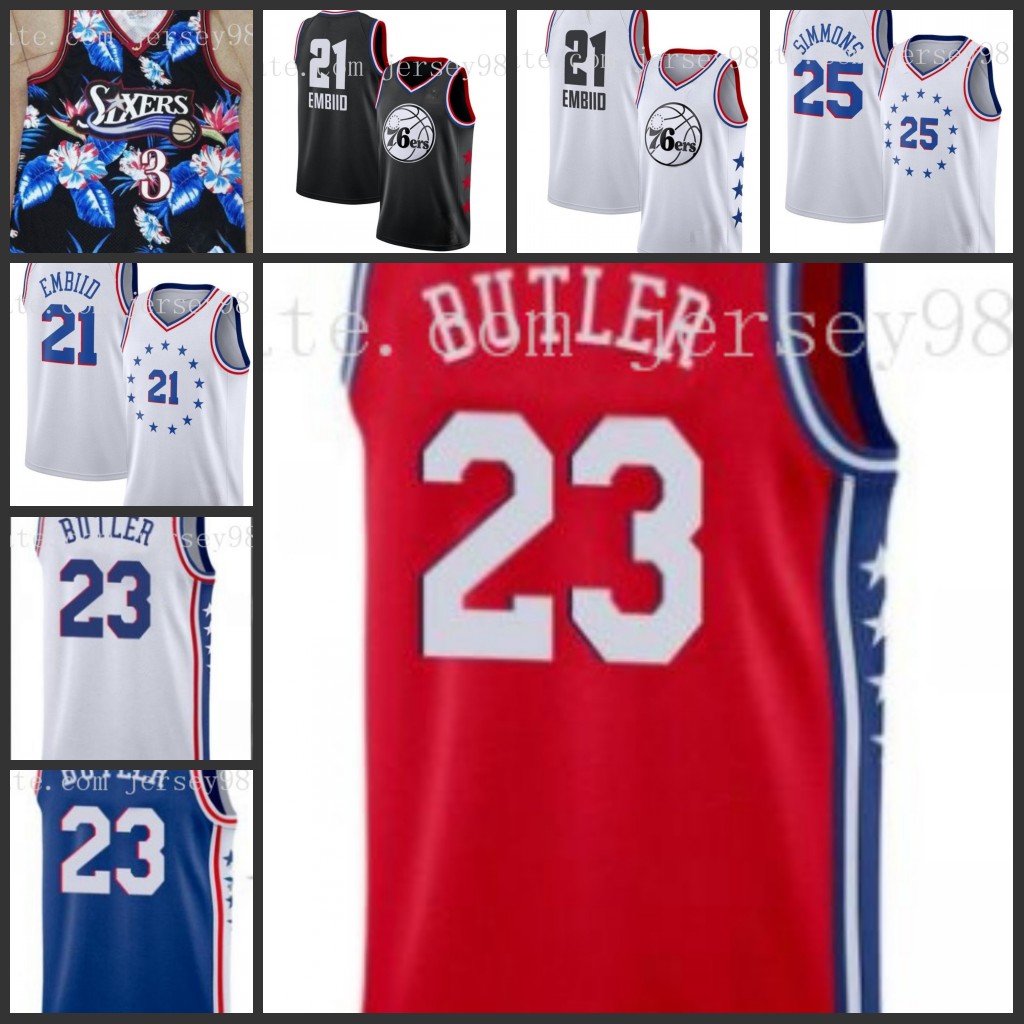 

Philadelphia''76ers''men 3''Allen Iverson 25''Ben Simmons 23''Jimmy Butler 21''Joel Embiid men Jersey