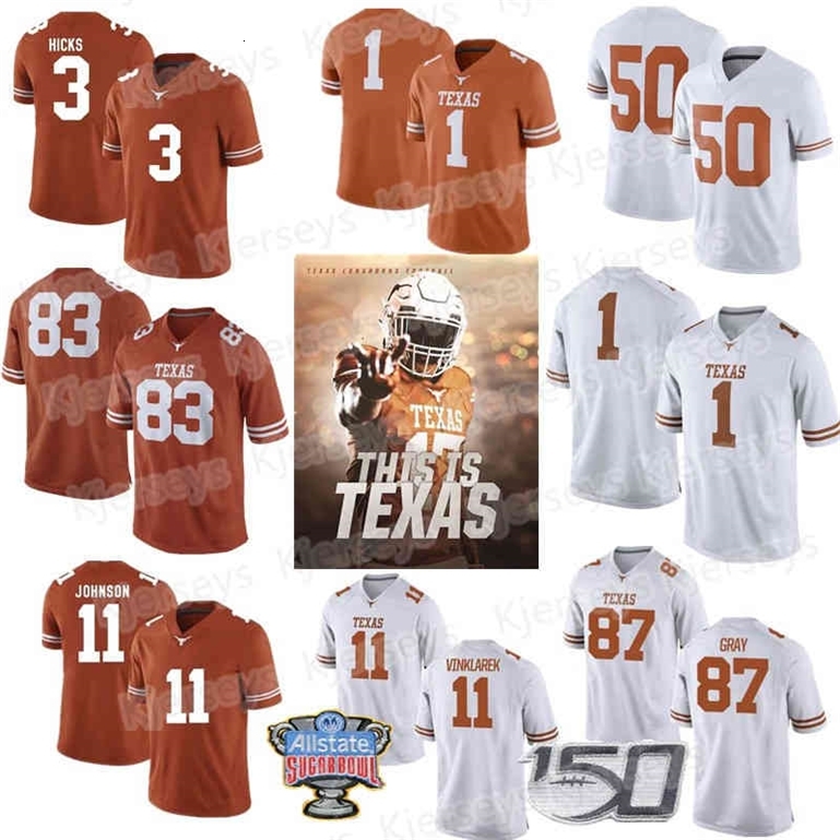 

A001 Custom Texas Longhorns #12 Earl Thomas III Colt McCoy 10 Vince Young 20 Earl Campbell 34 Ricky Williams Men Youth Kid Football Jersey, With 150th patch