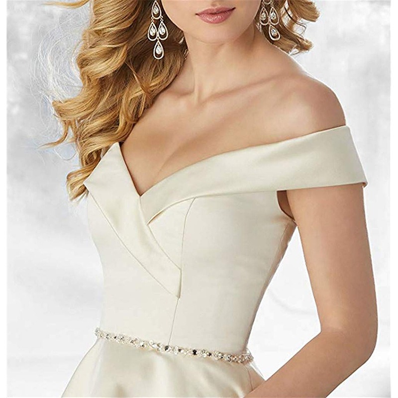 Casual Dresses Off Shoulder Contrast Tape Satin Dress 01BU#-image-757443732
