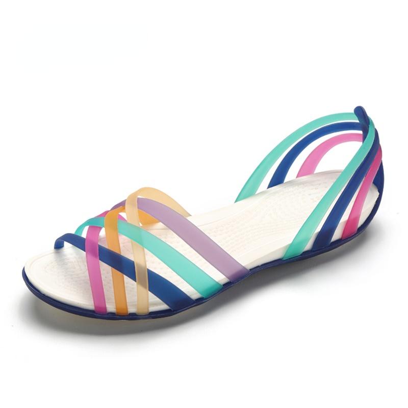 

Sandals Rainbow Jelly Shoes Woman Wedges Sandalias Women Summer Candy Color Peep Toe Stappy Beach Valentine Mujer Slippers, Red