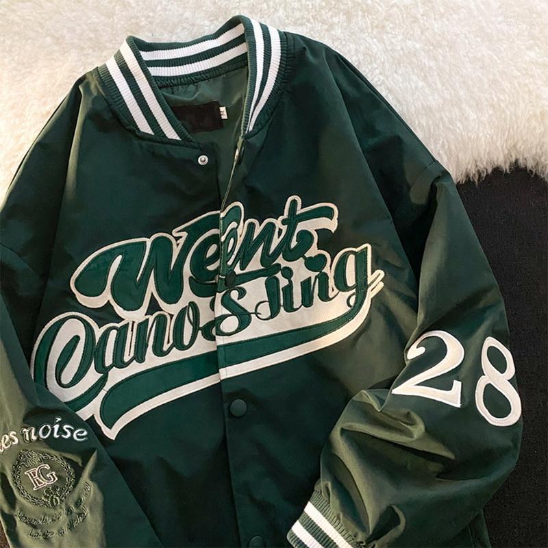 

Men's Jackets American Retro Bomber Jacket Letter Embroidery 2022 Autumn Men Women Street Loose Wild Baseball Uniform Couple Y2k Top, Black