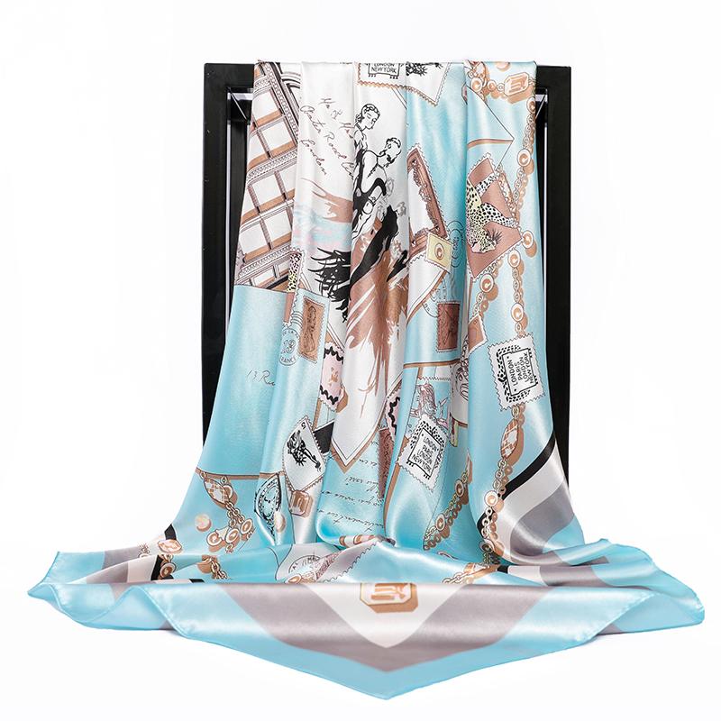 

Scarves Silk Women Print Foulard Satin Square Head Hijab Scarfs For Ladies Shawls 90cm Bandana Female Muffler ScarfScarvesScarves