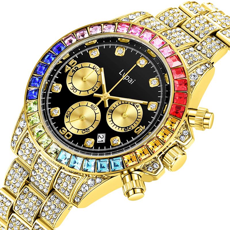

Wristwatches Lvpai Brand Men Watch Women Iced Out Diamond Hip Hop Fashion Large Dial Calendar Lover Ladies Quartz Wrist Montre Femme, 62 rose gold