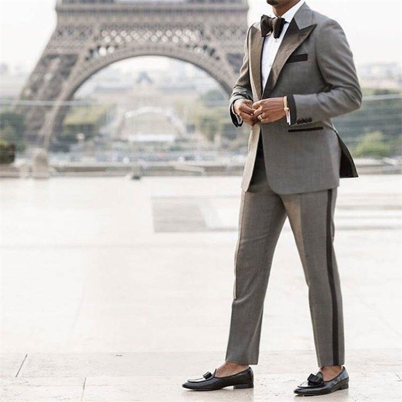 

Custom Made Grey Suit Men Peaked Designs Men Attire for Wedding Groom Tuxedo Costume Homme Mariage Terno Masculino 2Piece 201106, As the image