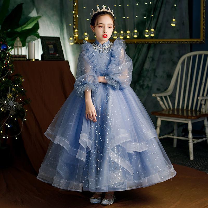 

Girl's Dresses Children Girls Lace Long Sleeve Princess Evening Dress Prom Wedding Birthday Party Flower Girl For Weddings VestidoGirl's, As picture