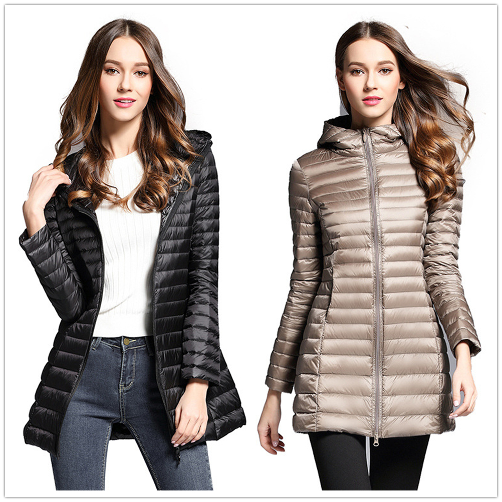 

Woman Spring Padded Hooded Long Jacket White Duck Down Female Overcoat Ultra Light Slim Solid Jackets Coat Portable Parkas, Claret