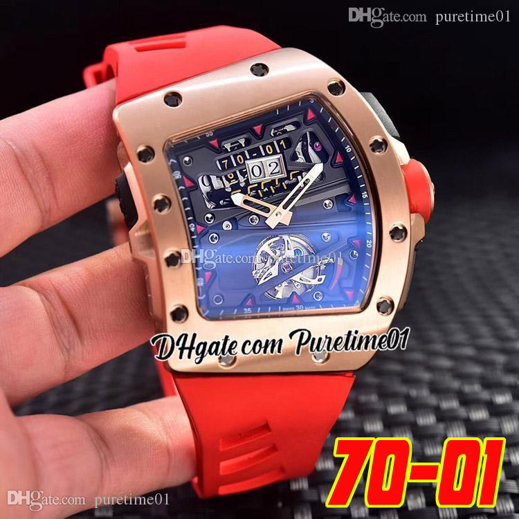 

Alain Prost F1 Autoamtic Tourbillon Mens Watch Rose Gold Big Date Skeleton Dial Limited Edition Red Rubber Strap Sports Watches Puretime01 7001e5, A3