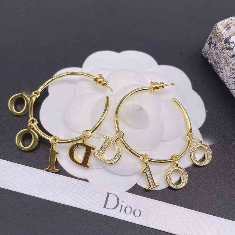 Fine gold letter Diamond Earrings new red star earrings female-image-782541482
