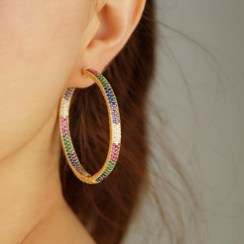 

Dangle & Chandelier Gold Color Colorful Fashion Big Drop Earrings For Women Gorgeous Luxury Girl Charm Gift Rainbow Cz Classic Wedding Jewel