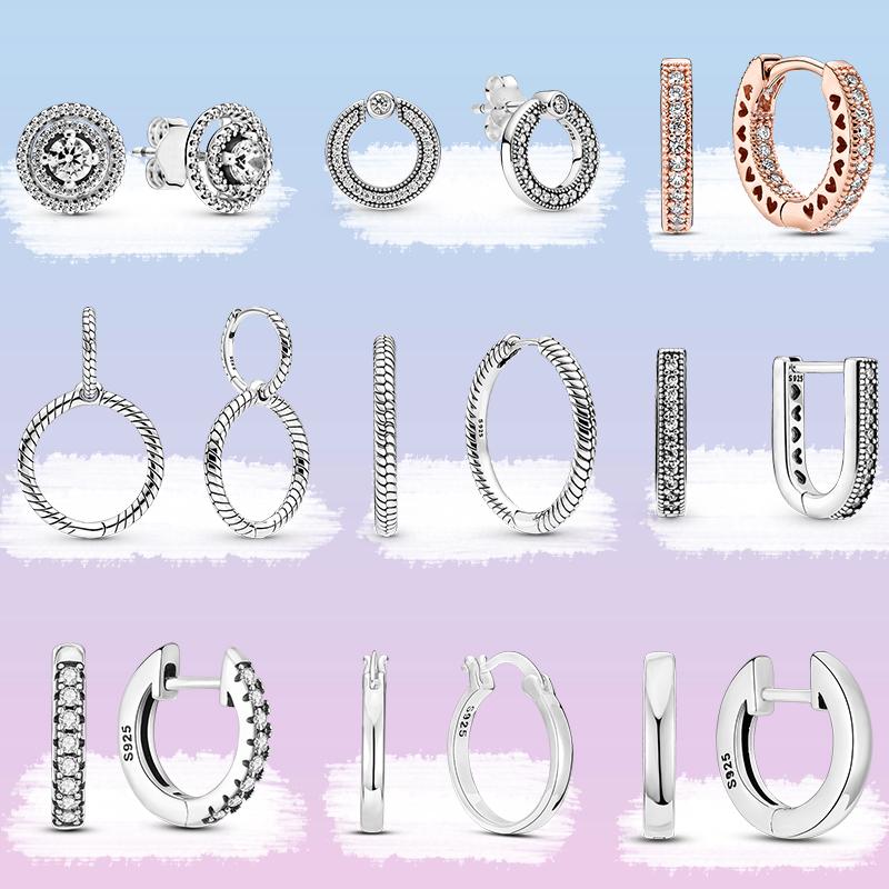 

Stud Shiny Earring 925 Silver Double Hoop Earrings Round Circle U For Women Fashion Jewelry Party Gift