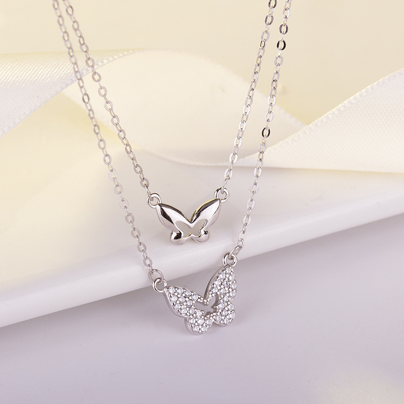

Double Layer Butterfly Necklace Female 925 Silver High-end Design Fashion Clavicle Chain New Style