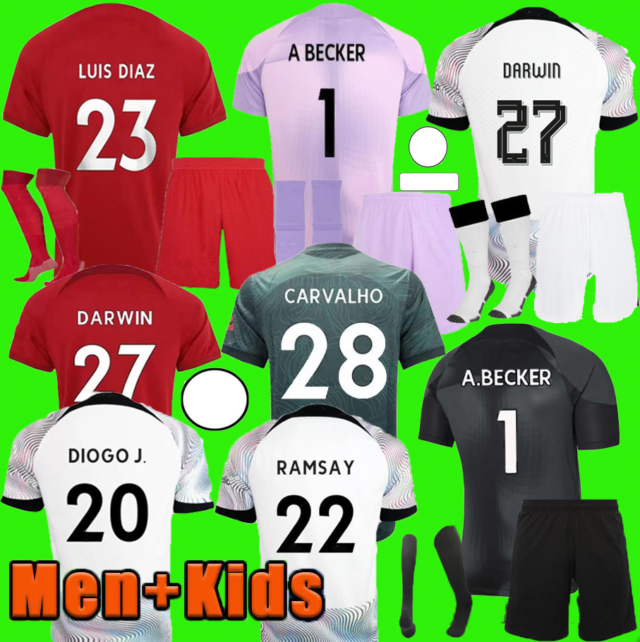 

21 22 23 season home away 3rd RED soccer jerseys Carvalho 2022 2023 Mohamed DARWIN Diogo Luis DIaz football shirts men kids kits Fabio Alexander Arnold Alisson 16-4XL, 22-23 away+patch