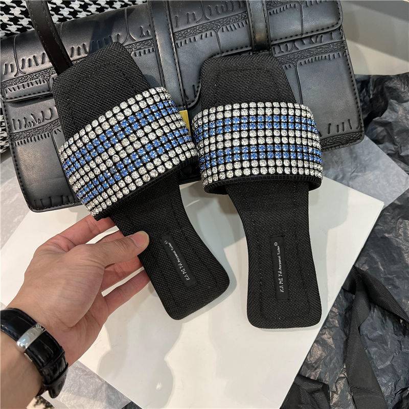 

Summer Fashion Slippers High Quality Personality Diamond Flat Bottom Outdoor Shopping Comfortable Anti-Skid Deodorant Beach Sandals, Red