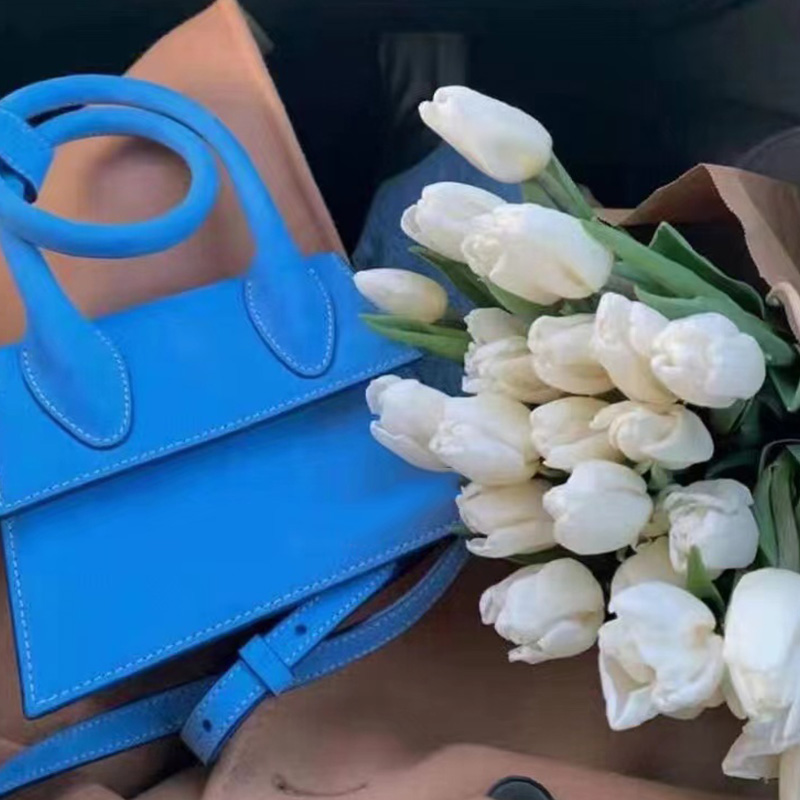 

Fashion jacquem Handbag Designer Bag Women Mini Tote Bags 2022 Top Quality Luxury Shoulder Bag Ladies Leather Underarm Makeup Lipstick Handbags, Sky blue