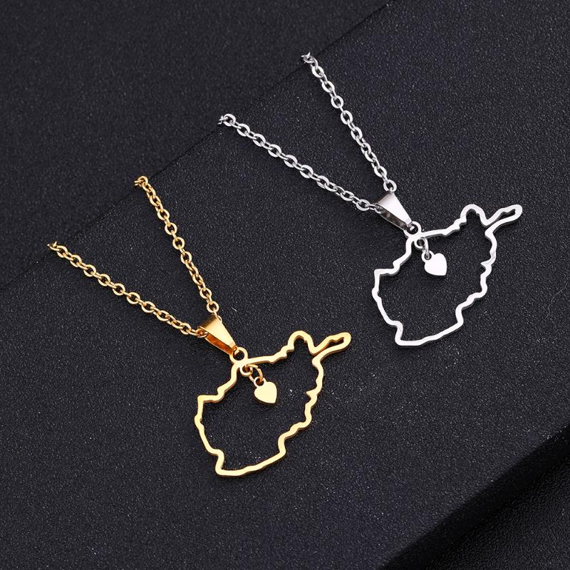 

Pendant Necklaces Fashion Afghanistan Map With Heart For Women Girls Stainless Steel Gold Color /Silver Maps Jewelry GiftPendant