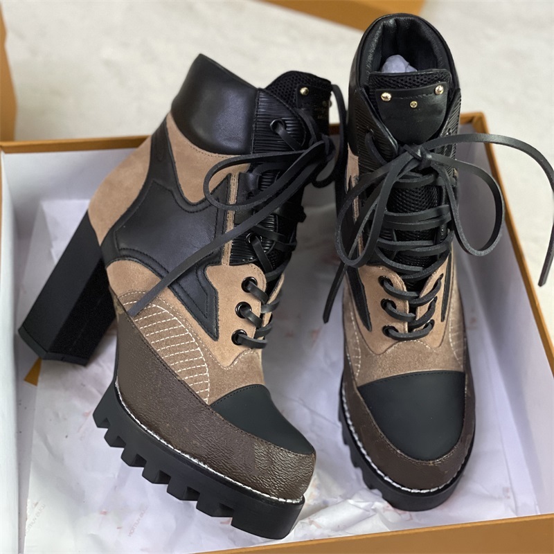 

winter Martin boots designer Winter Coarse heel women shoes 100% leather Desert boot Lace up lady Thick High heels Large size 35-42 NO13, Color 8