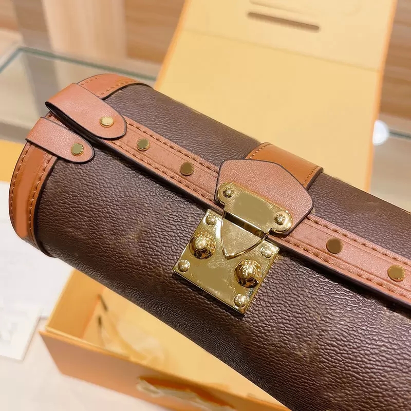 

Round Trunk Bag Handbag Crossbody Bags Genuine Leather Classic L letter Metallic Rivets S-lock Barrel Purse Removable Adjustable Shoulder Strap Chain Hardware2889