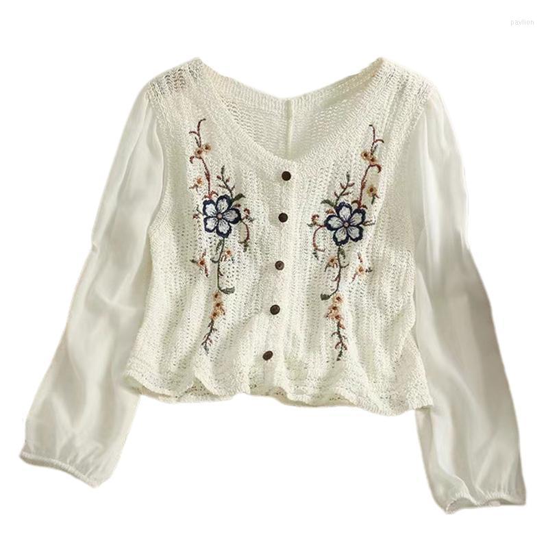 

Women's Tanks & Camis Style Women Crochet Stitching Crop Cardigan Chiffon Long Sleeve Button Floral SweaterWomen's, Apricot