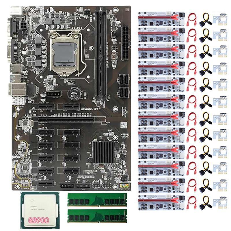 Motherboards B250 BTC Mining Motherboard With 12 Pcs 010-X PCIE Riser Card+1 G3900 CPU+2 DDR4 RAM LGA1151 DIMM GPU-image-762127299