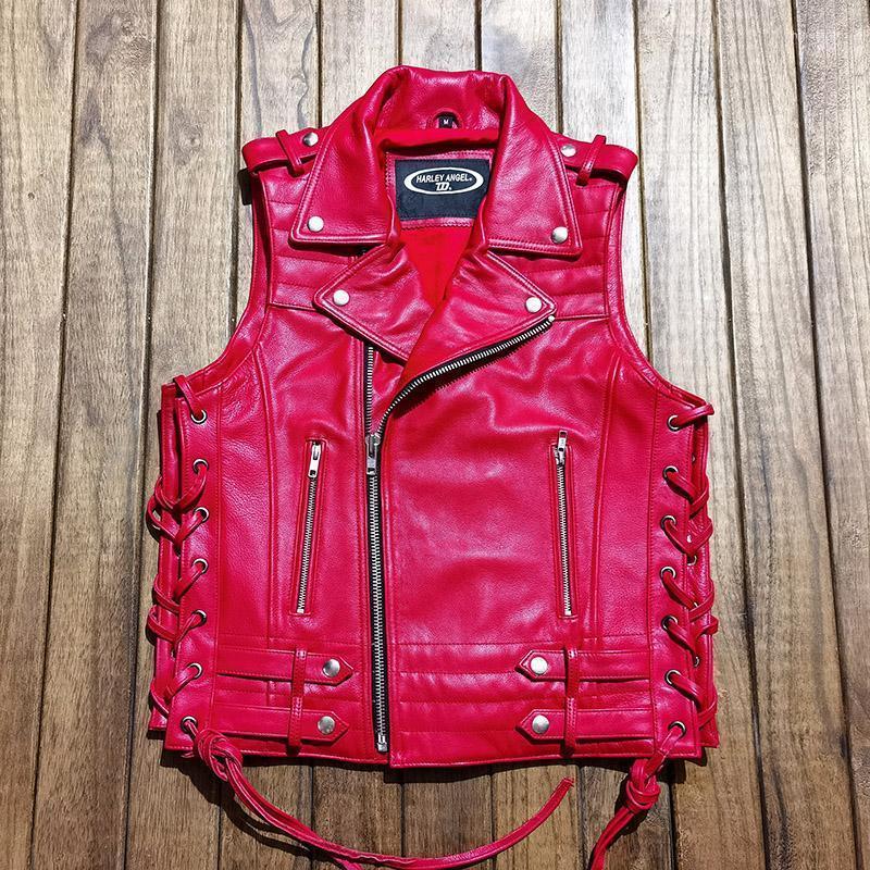 

Men's Vests 1501 Asian Size Super Quality Tanned Veg Sheep Leather Vintage Waistcoat Stylish Biker Vest Phin22, As pic
