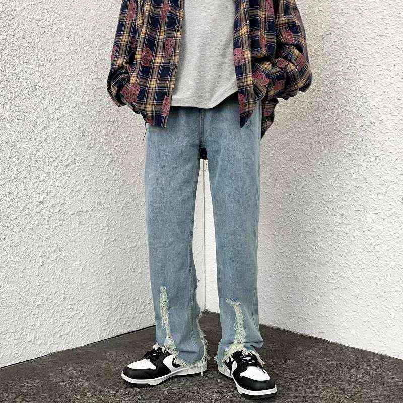 

Street 2022 High Hole Ripped Retro Washed Men Baggy Jeans Trousers Hip Hop Straight Male Casual Denim Pants Pantnes Hombre T220803, Blue