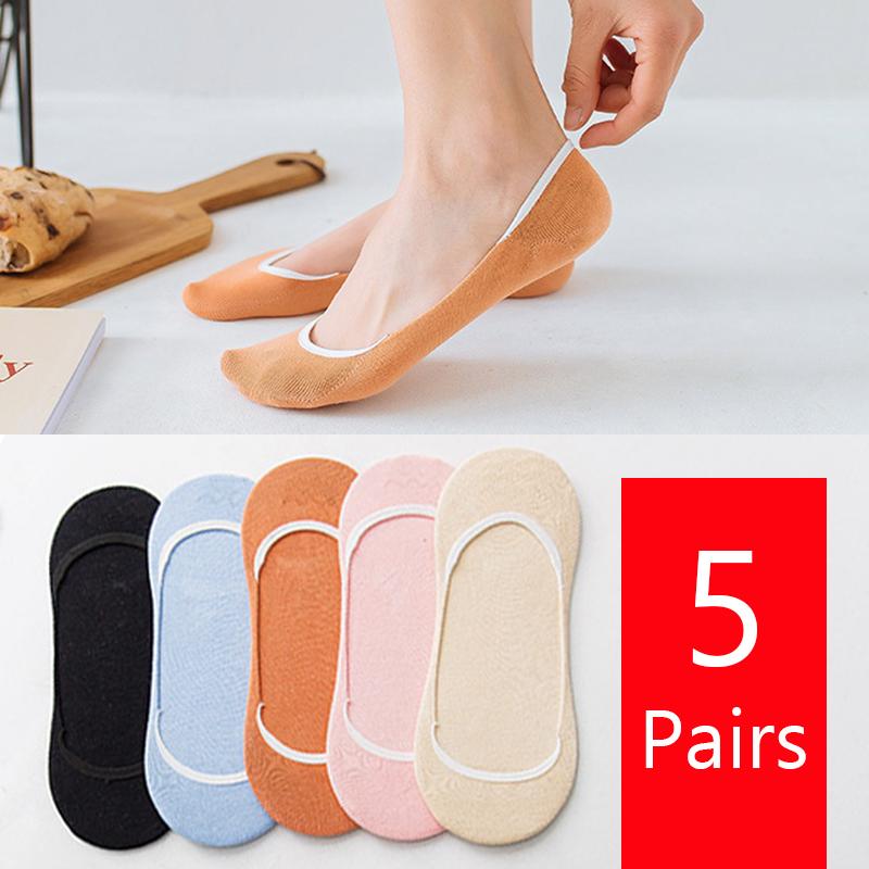 

Socks & Hosiery Pairs/Set 4 Pairs Breathable Invisible Women Silicone Non-slip Summer Spring Mesh Ankle Boat Cotton Slipper No Show SockSock, 5 pairs e1