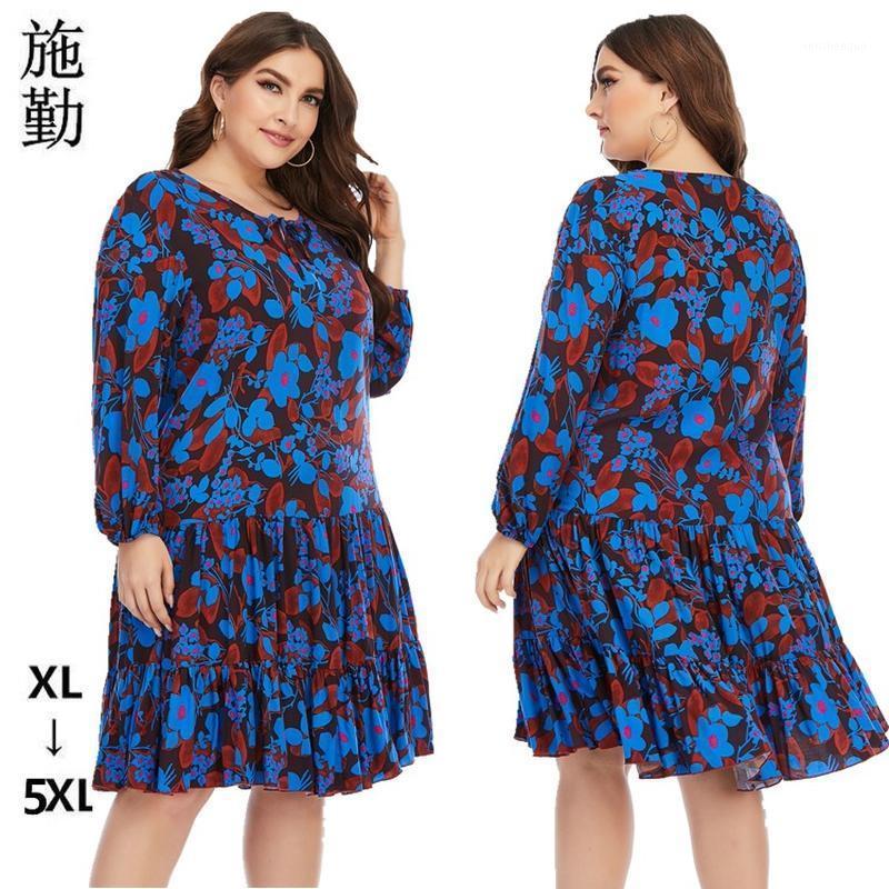 

Casual Dresses 2022 Spring Summer Large Women' Long Sleeve Printed Dress, Blue