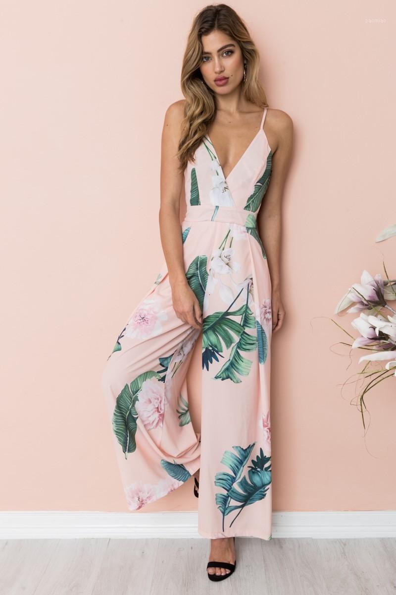 

Women' Jumpsuits & Rompers Summer Pattern Woman Sleeveless Sexy V Neck Printing Strapless Casual Jumpsuit Women, Blue