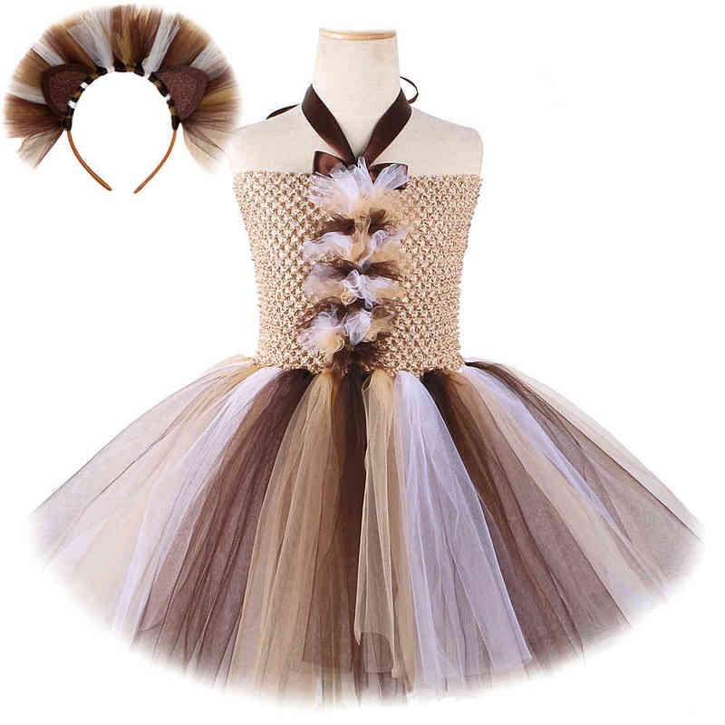 

Lion Tutu Dress For Girls Animal Halloween Comes Birthday Party Tulle Dress With Headband Holiday Perform Kids 1-12Y Outfits L220715, Only dress