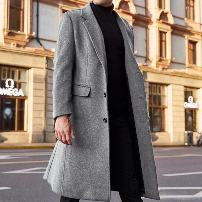 

Men's Jackets Winter Men Long Sleeve Buttons Jacket Overcoat Mid-length Trench Coat, Black