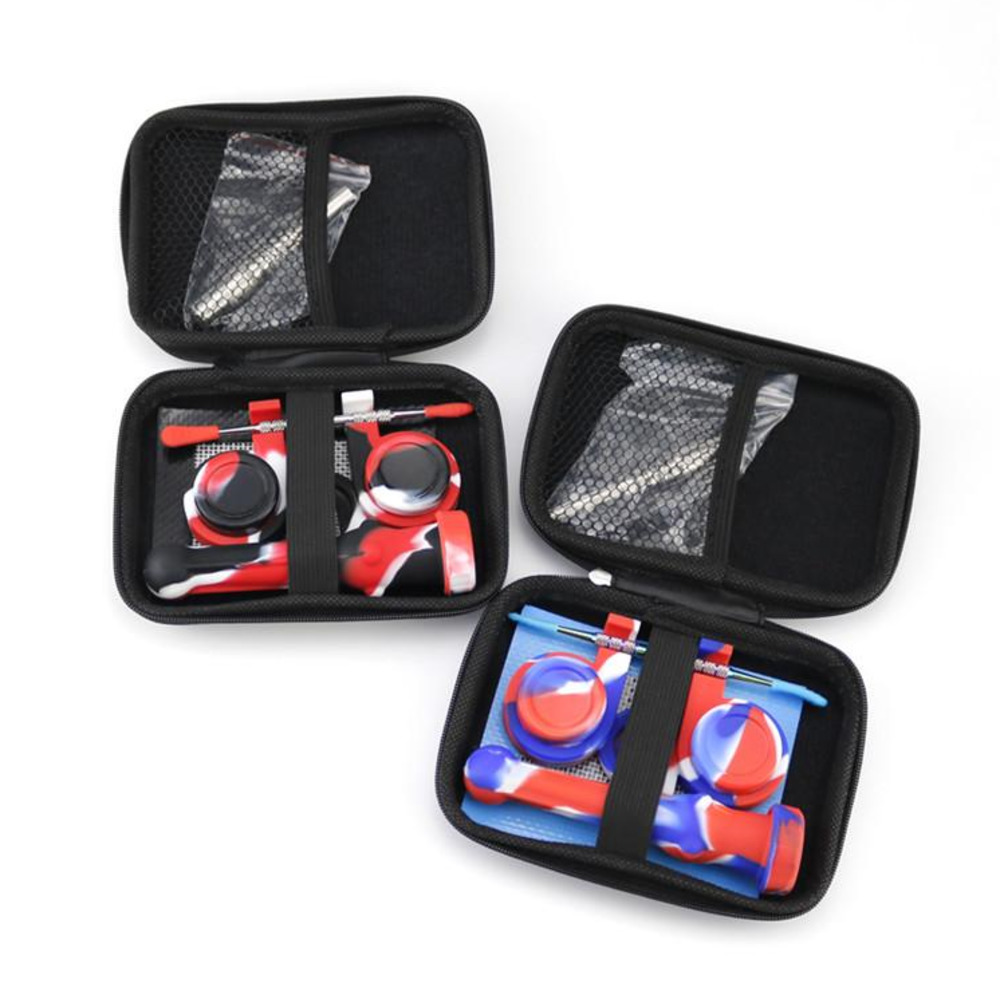

Wholesale Smokes Set Gift Bag Other smoking acceeories Silicone Jars dab straw Dabber Rig Tool Wax Container glass oil burner pipe with smoke accessories