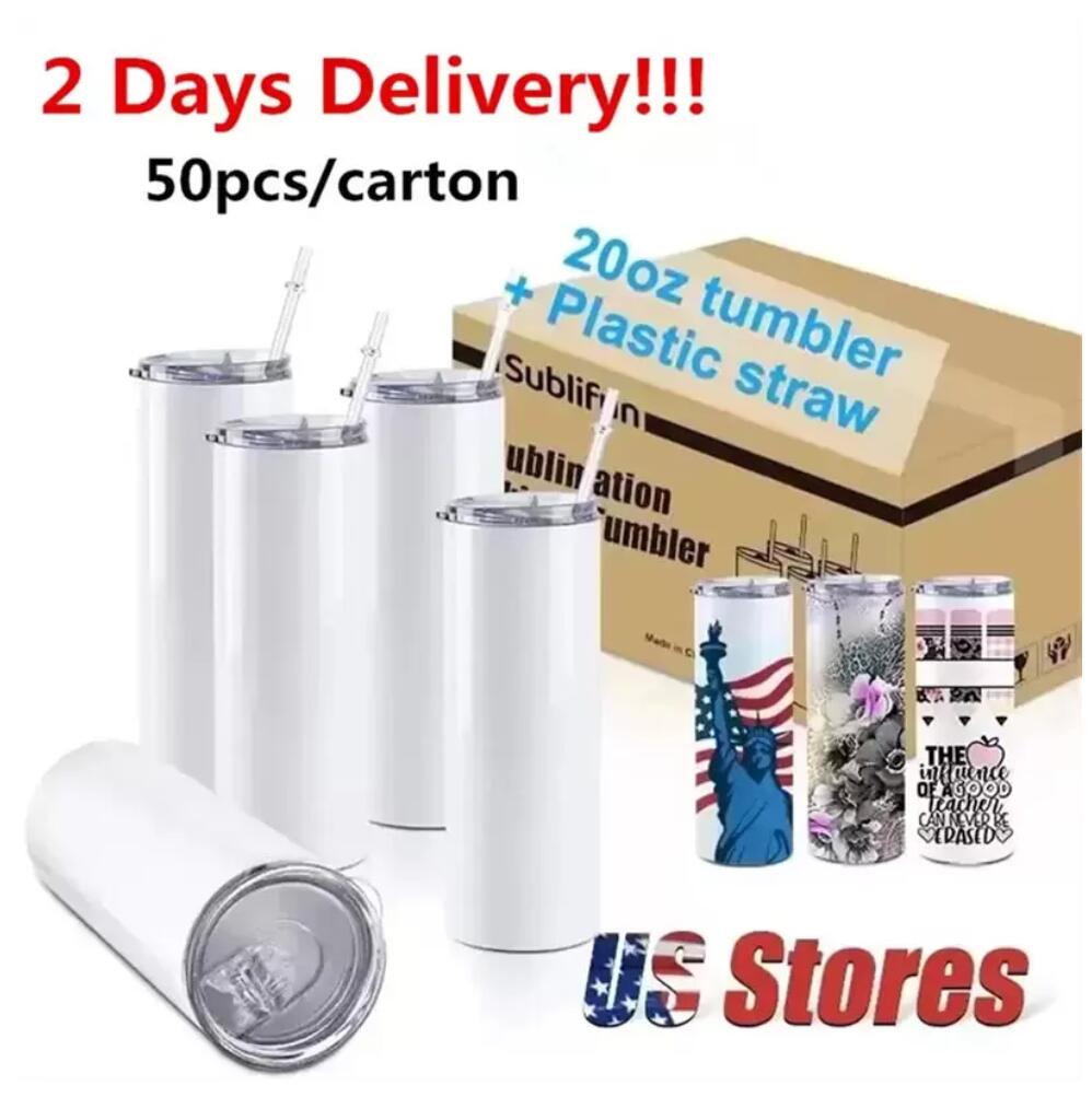 

Local Warehouse 25pc/box STRAIGHT 20oz Sublimation Tumblers with Straw Stainless Steel Water Bottles Double Insulated Cups Mugs for Birthday Party Gifts GJ02, White